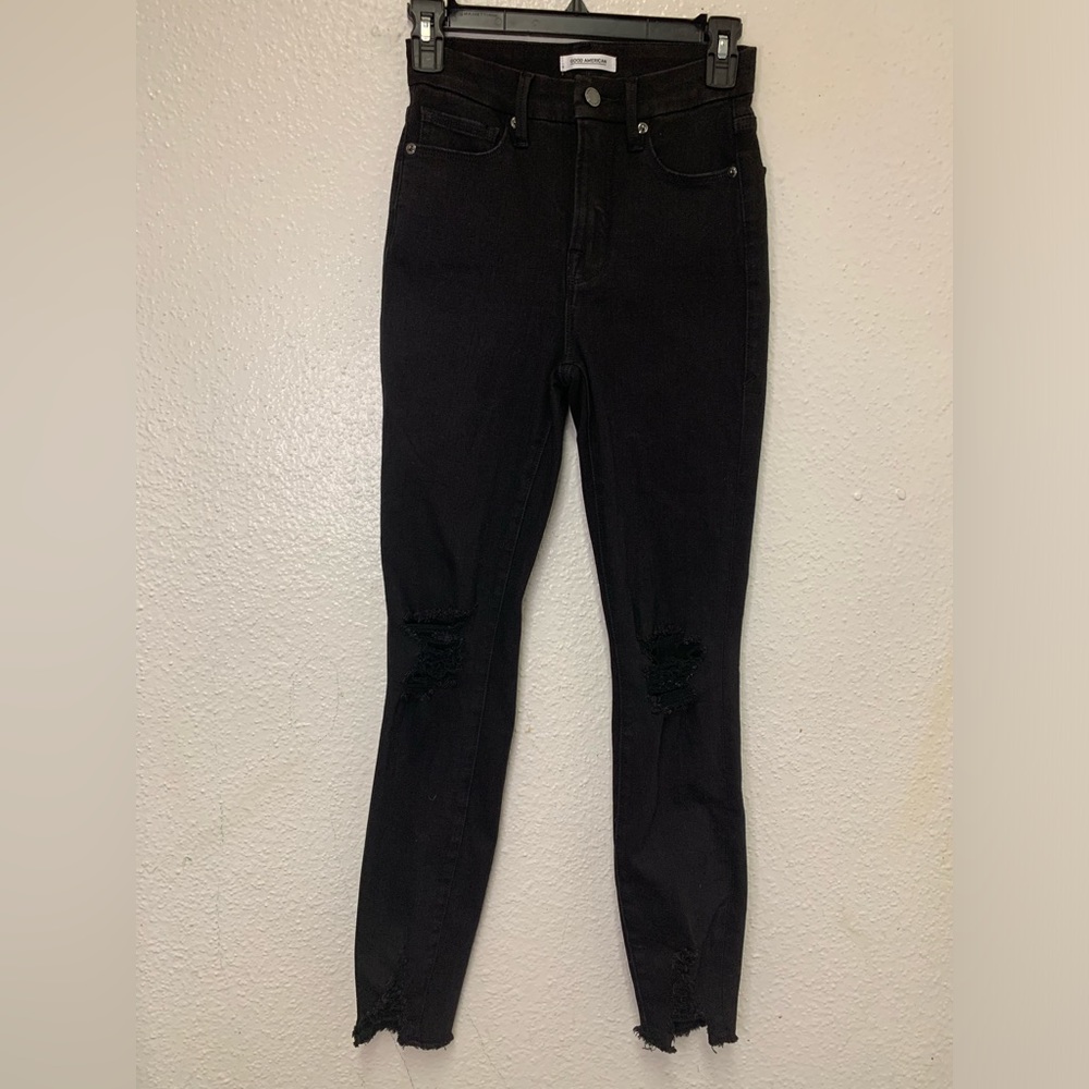 Good American Women's Size 0/25 High Waisted Distressed Skinny Jeans
